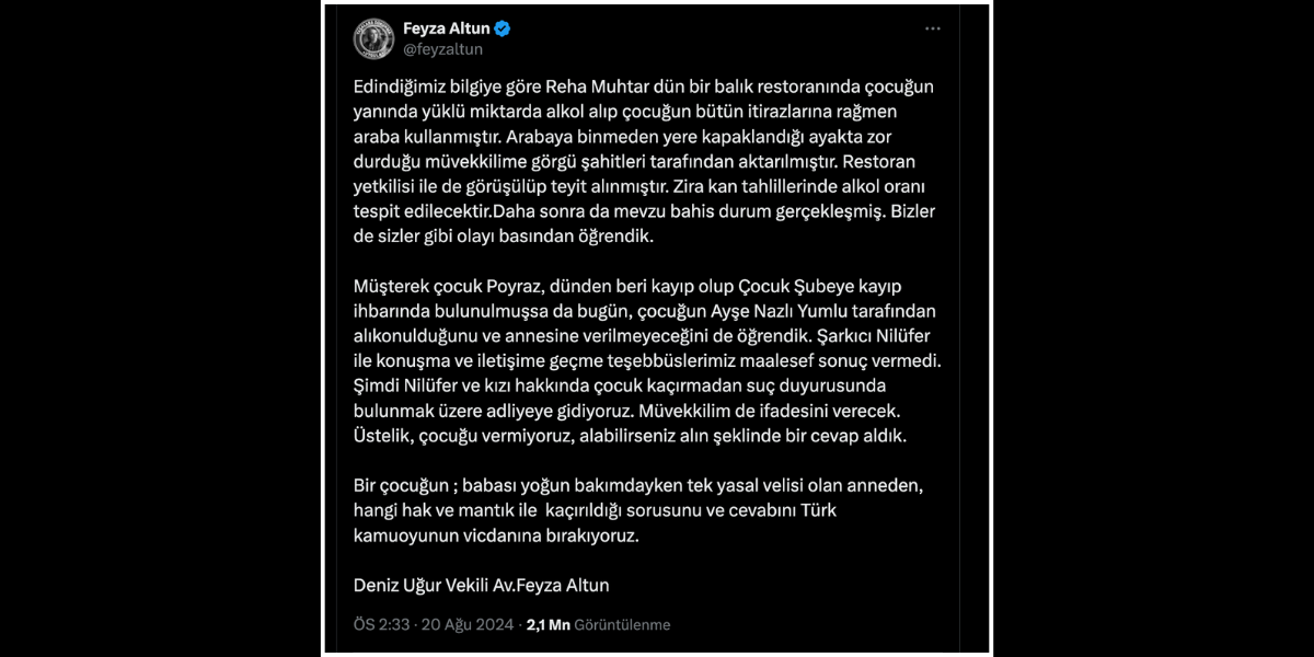 Feyza Altun’dan Nilüfer ve Kızı İçin Açıklama “Adliyeye Gidiyoruz”